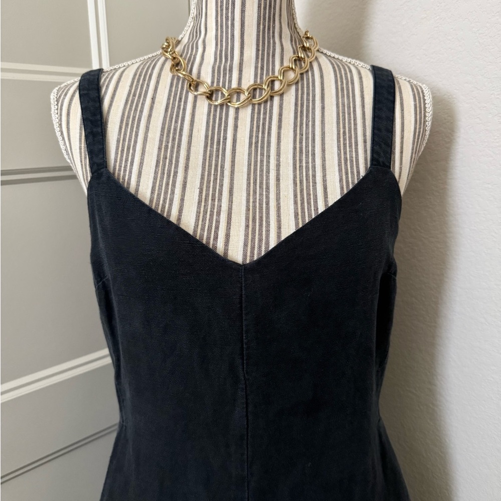 Club Monaco 100% Linen Wide Leg Culotte Jumpsuit Black Size 6 - Picture 4 of 5